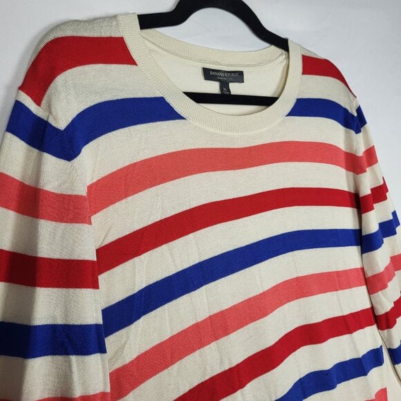 Banana Republic Silk Blend Sweater Women's XL Blue REd White Striped Lightweight - Picture 5 of 9